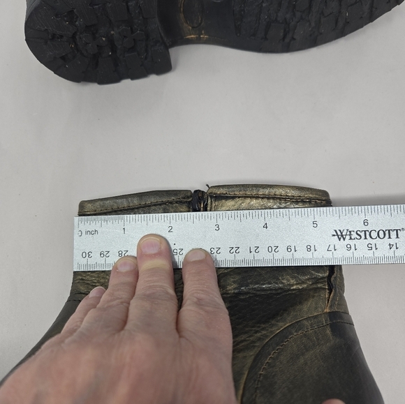 Eric Michael Brennaro Moto Womens Boots Sz 7.5 Dark Gold Metallic Lace Up Detail - Picture 13 of 14